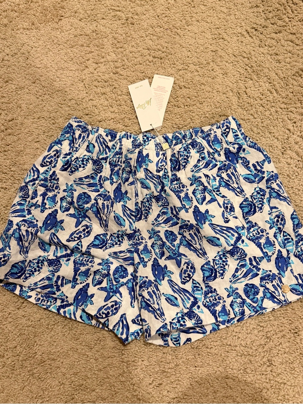 Lilly Pulitzer Blue Seashell Motif linen lilo shorts